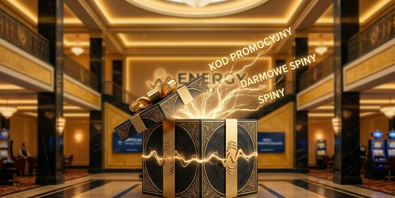 Pudełko z kodem promocyjnym Energy Casino i darmowymi spinami